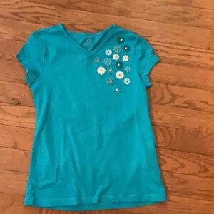 Tommy Hilfiger Teal T-Shirt with Floral Embellishments